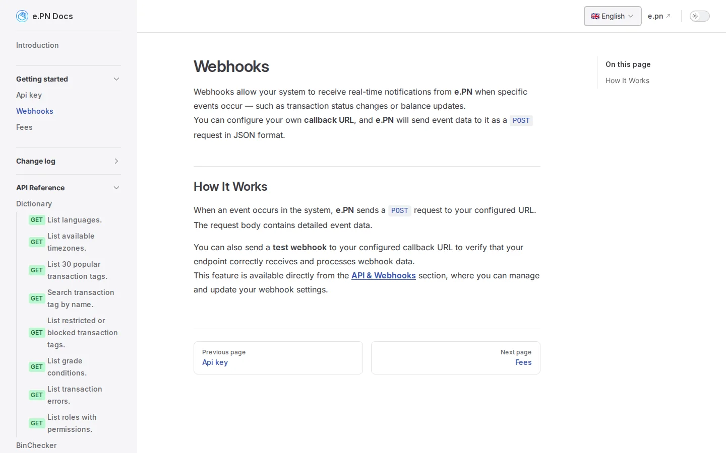 Официальная документация webhooks e.PN