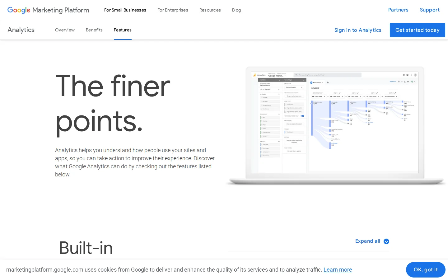 Официальный список возможностей Google Analytics с отчётами explorations API и интеграциями