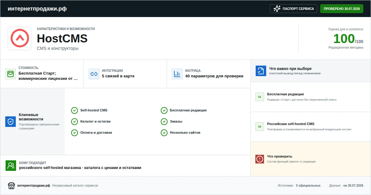 Паспорт сервиса HostCMS: характеристики, стоимость, возможности, интеграции и ограничения