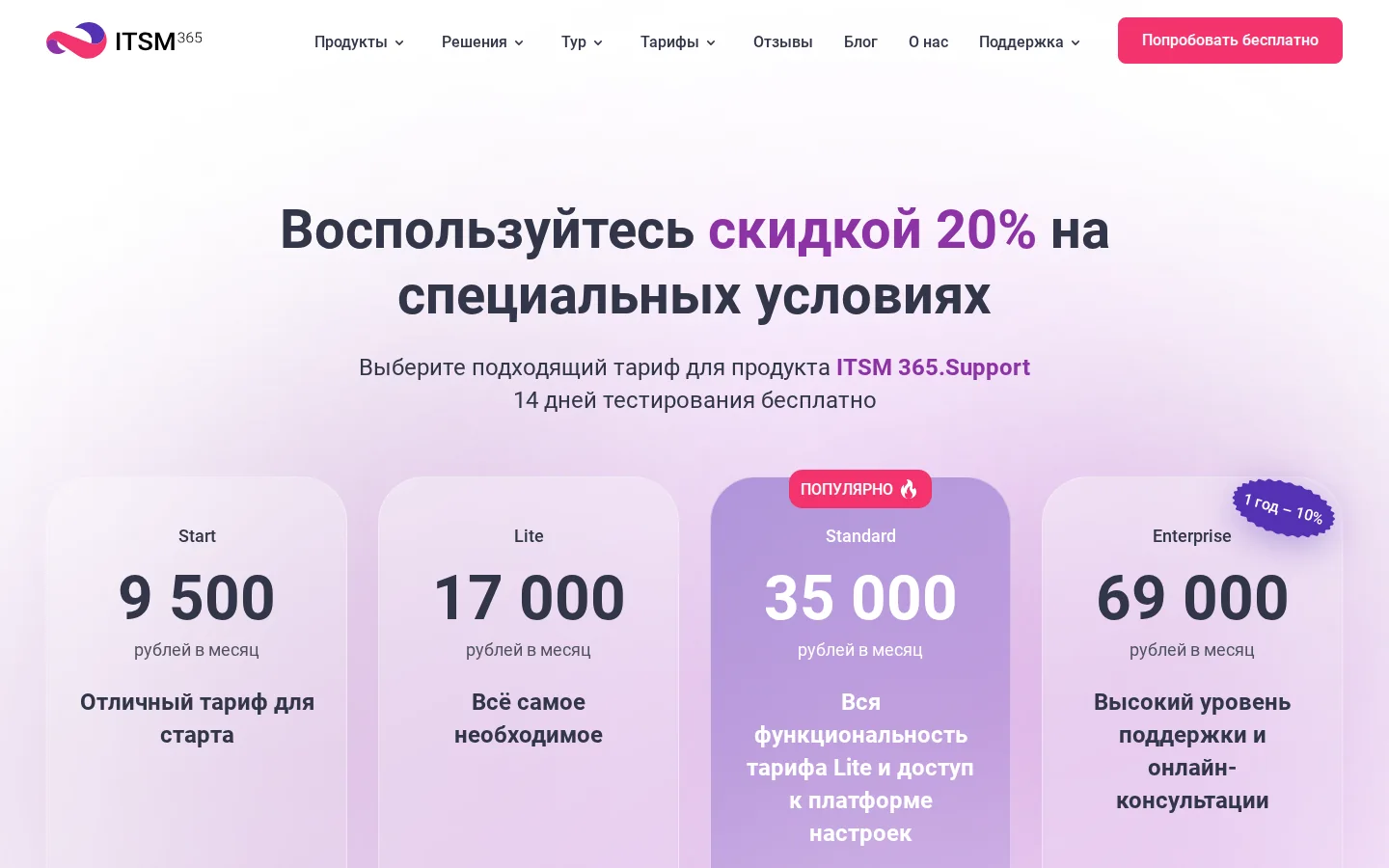 Официальная страница тарифов и условий ITSM 365