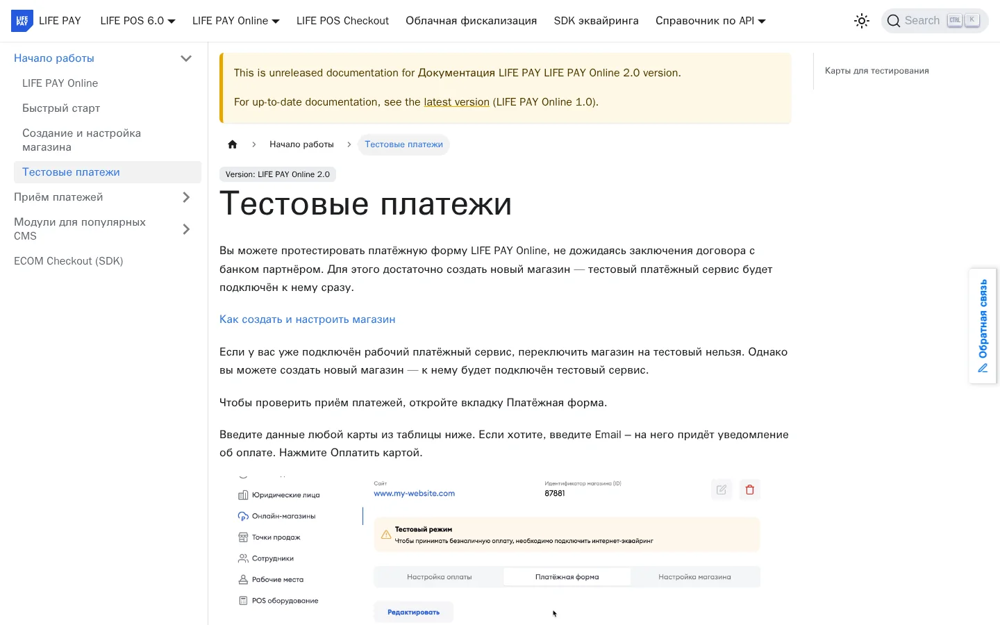 Официальная документация тестирования LIFE PAY