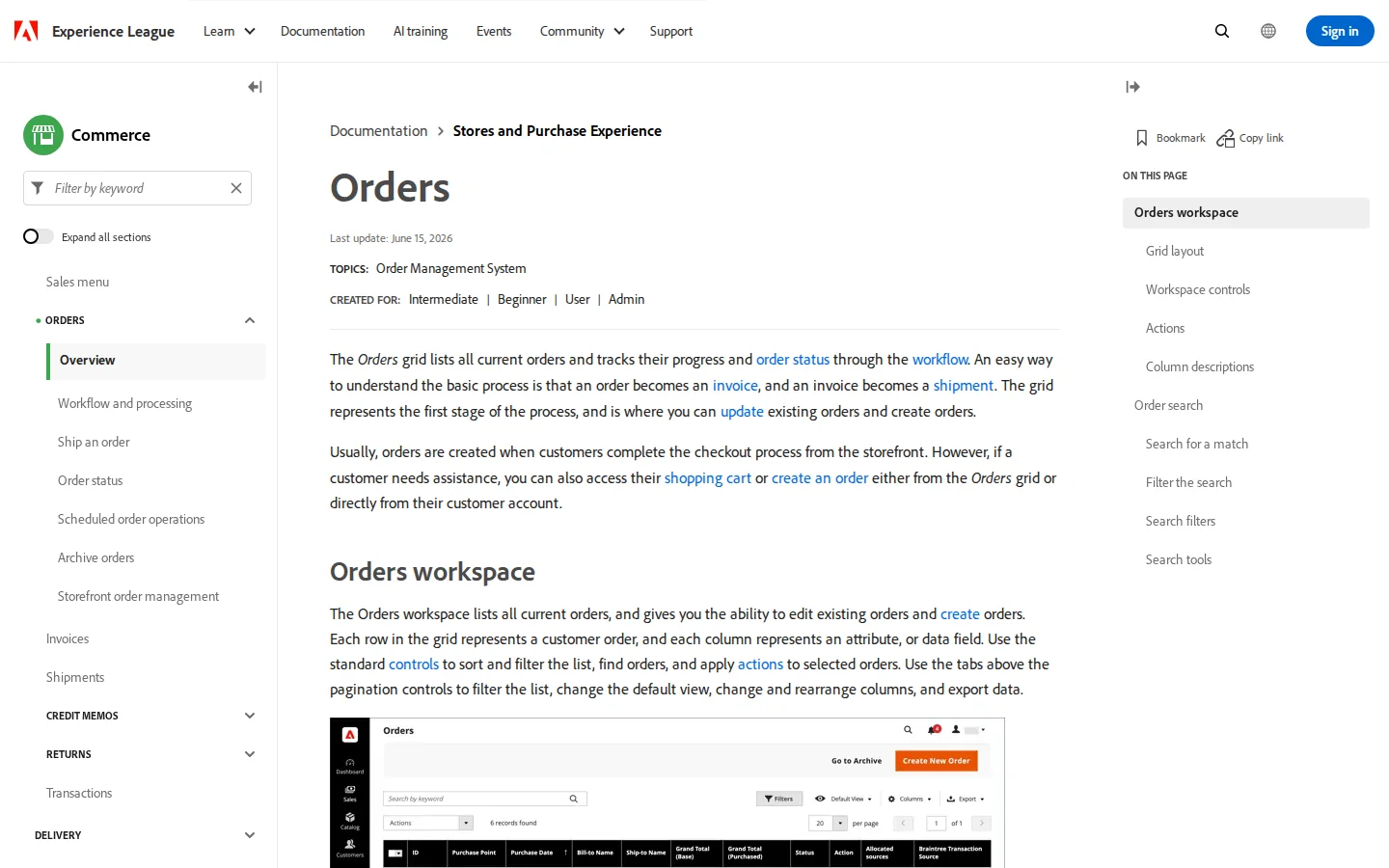 Официальная документация заказов Adobe Commerce