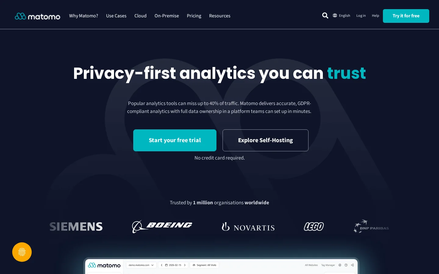 Официальная главная Matomo с open-source Cloud и On-Premise веб-аналитикой