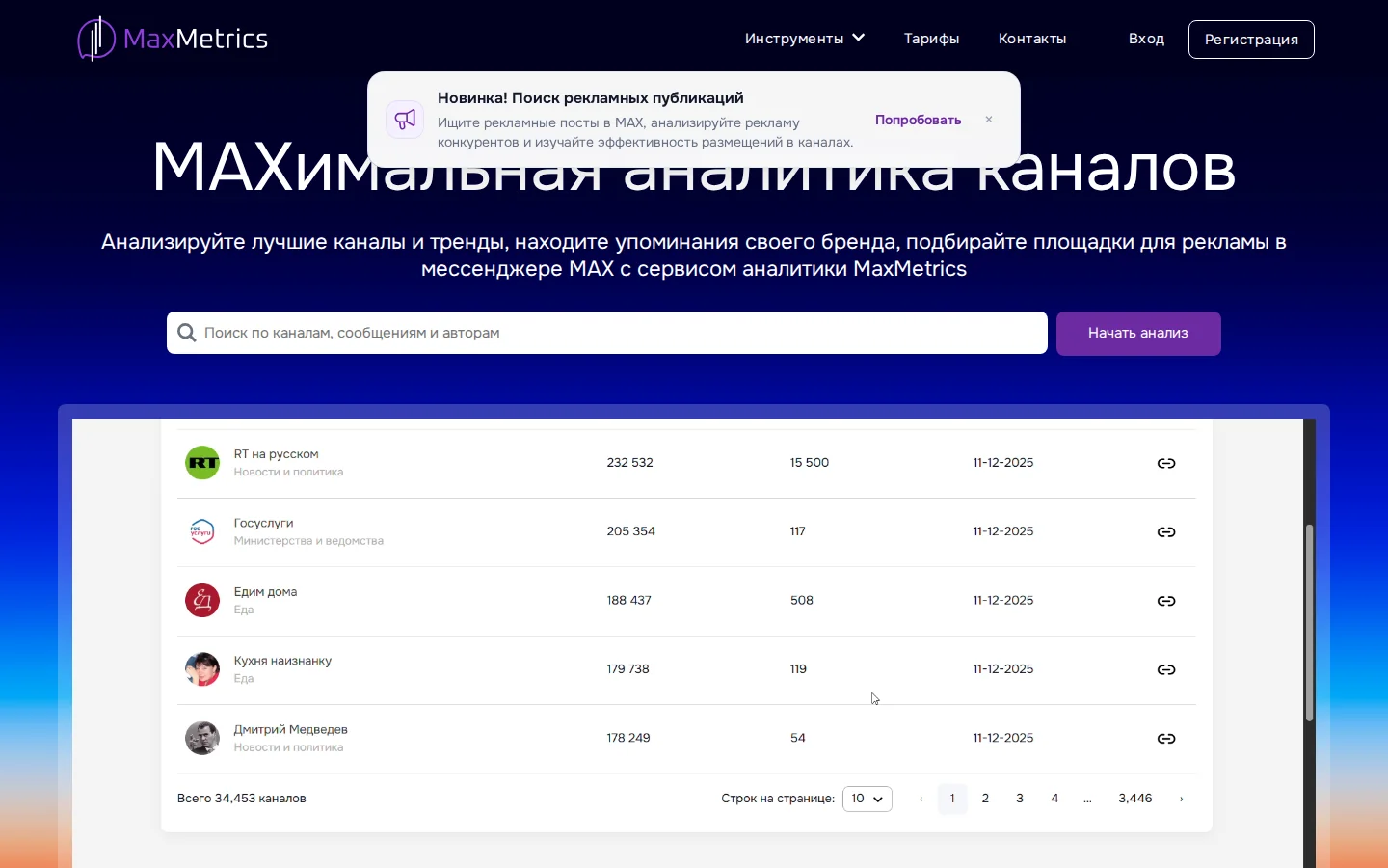 MaxMetrics — аналитика MAX. Официальный экран поставщика, проверено 27 июля 2026 года