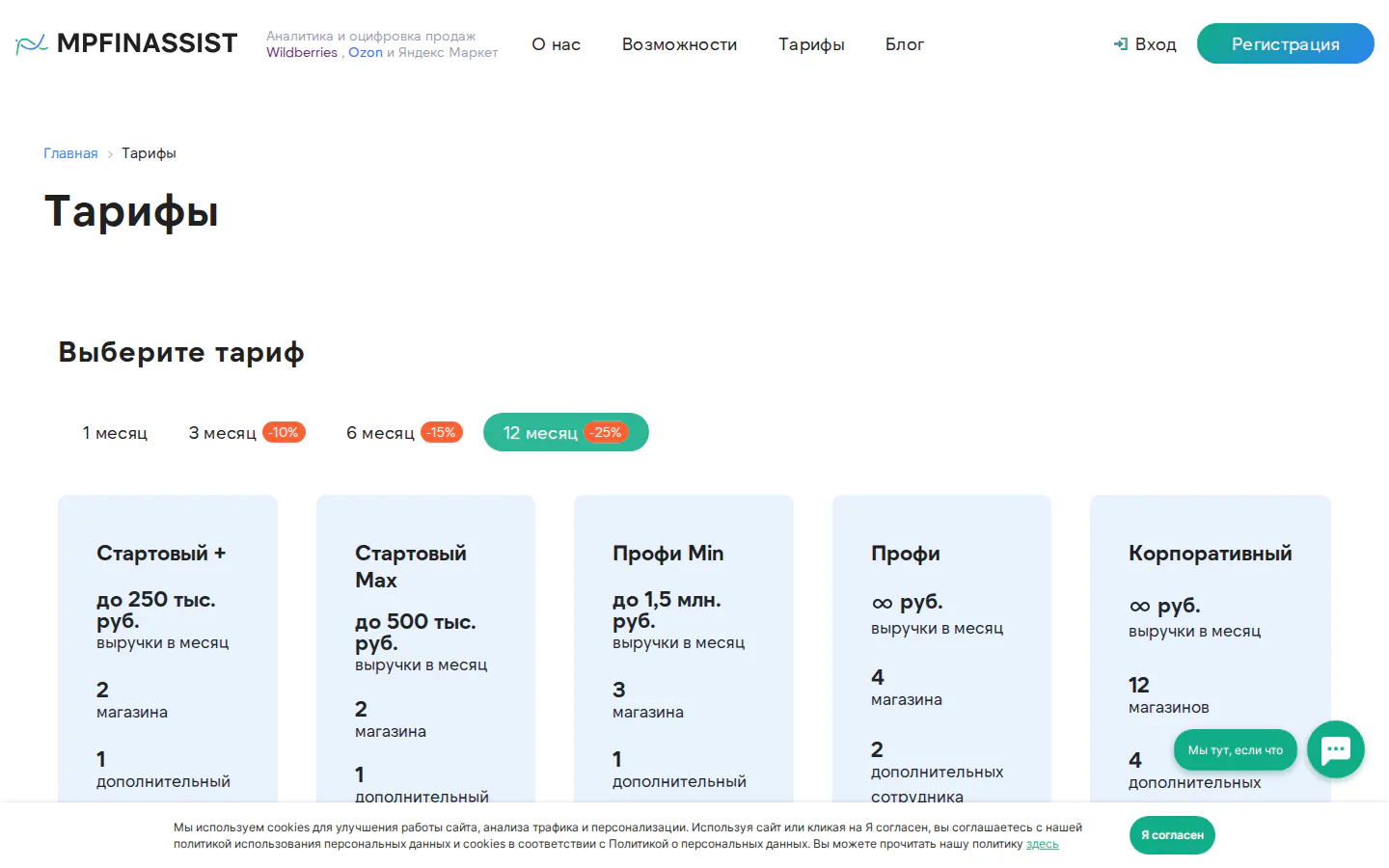 Официальные тарифы MPFinAssist по выручке магазинам и сотрудникам