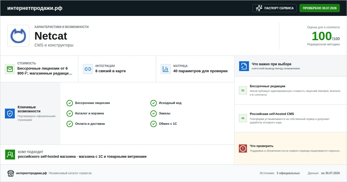 Паспорт сервиса Netcat: характеристики, стоимость, возможности, интеграции и ограничения