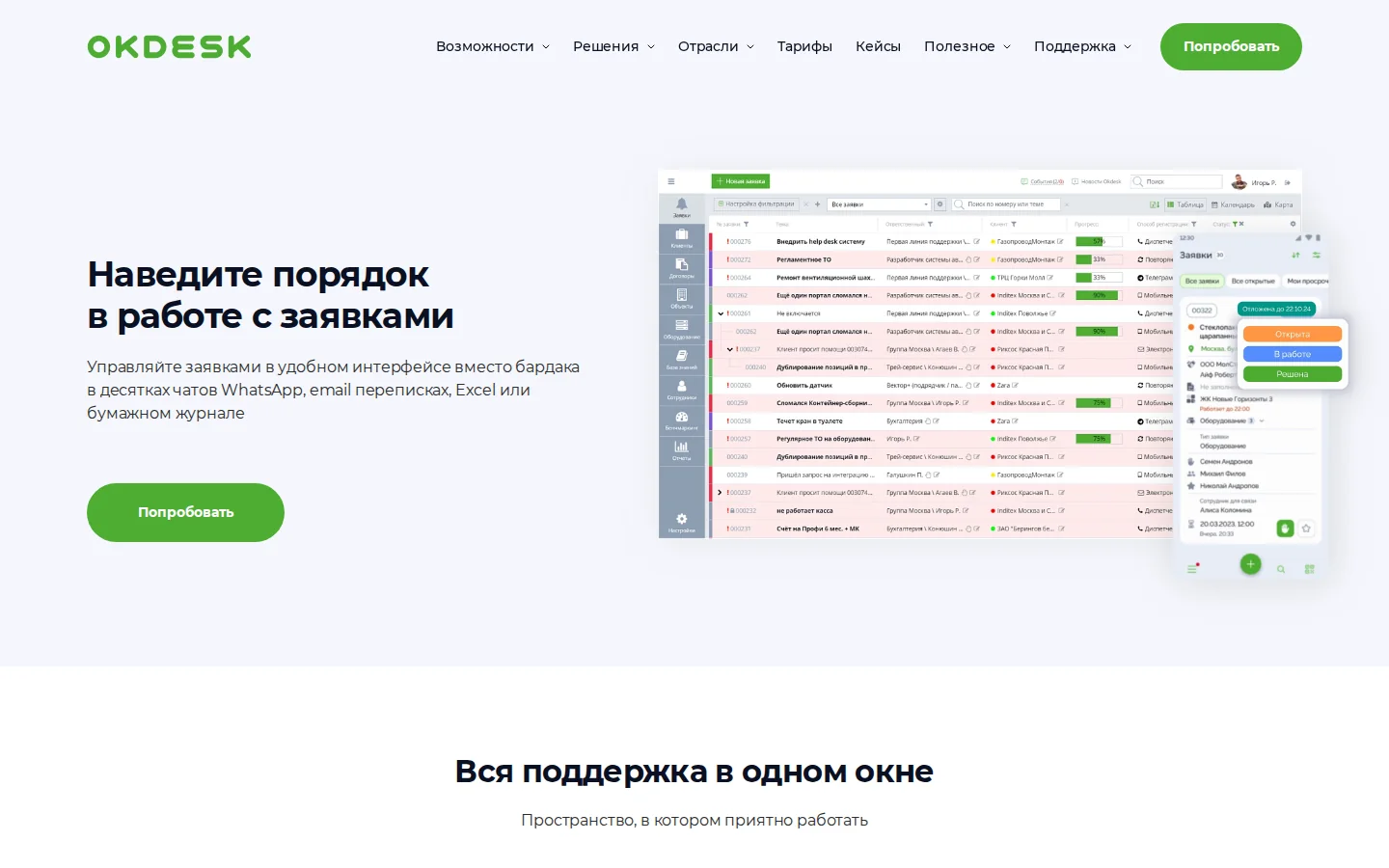 Официальные функциональные характеристики Okdesk