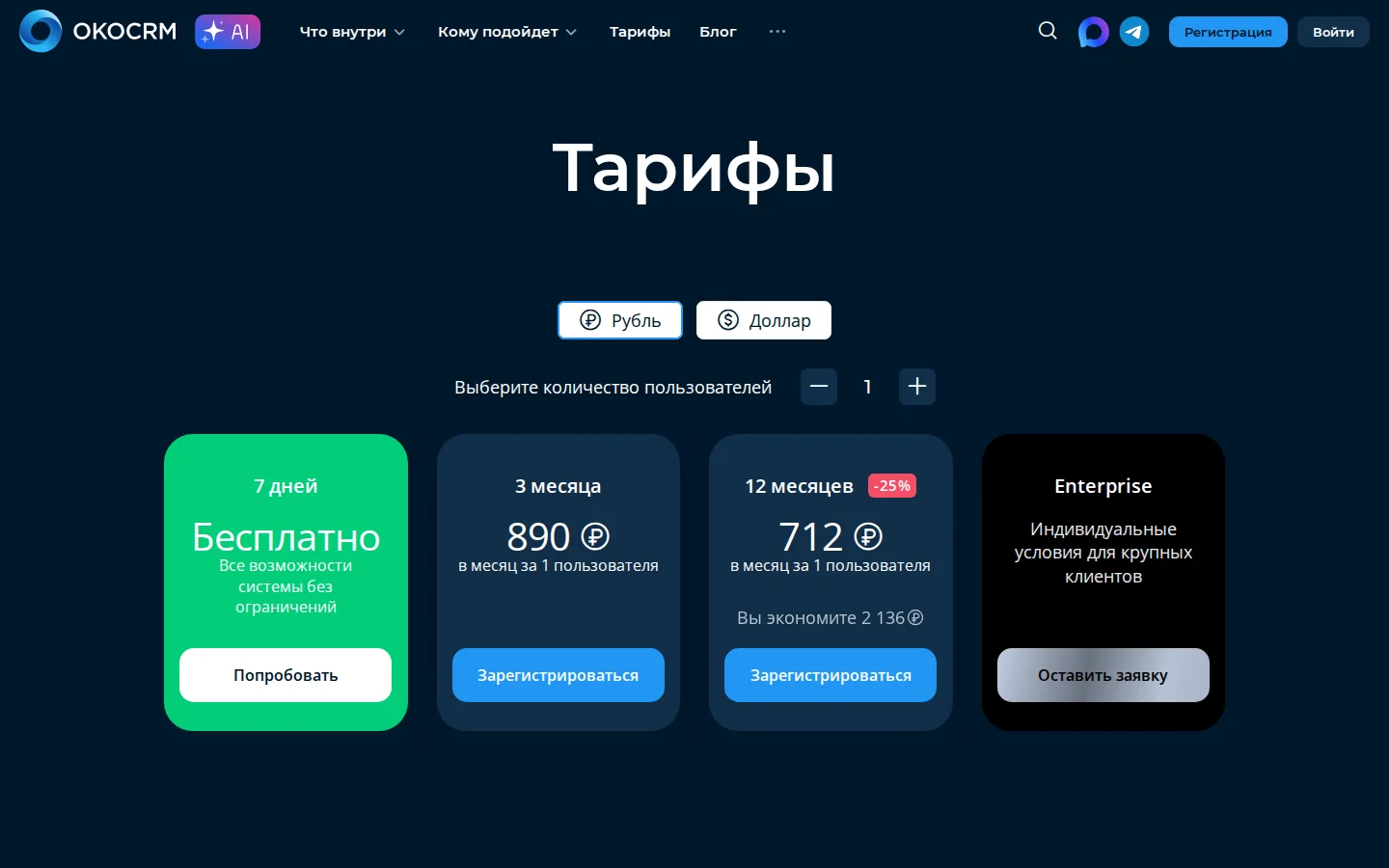 Официальные тарифы OkoCRM