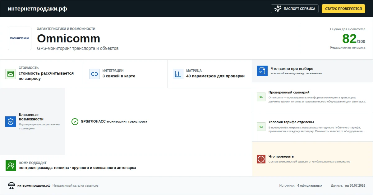 Паспорт сервиса Omnicomm: характеристики, стоимость, возможности, интеграции и ограничения