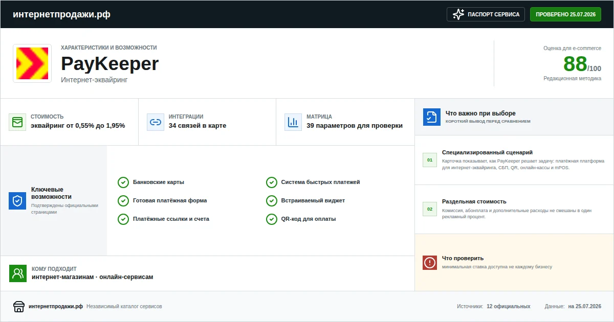 Паспорт сервиса PayKeeper: характеристики, стоимость, возможности, интеграции и ограничения