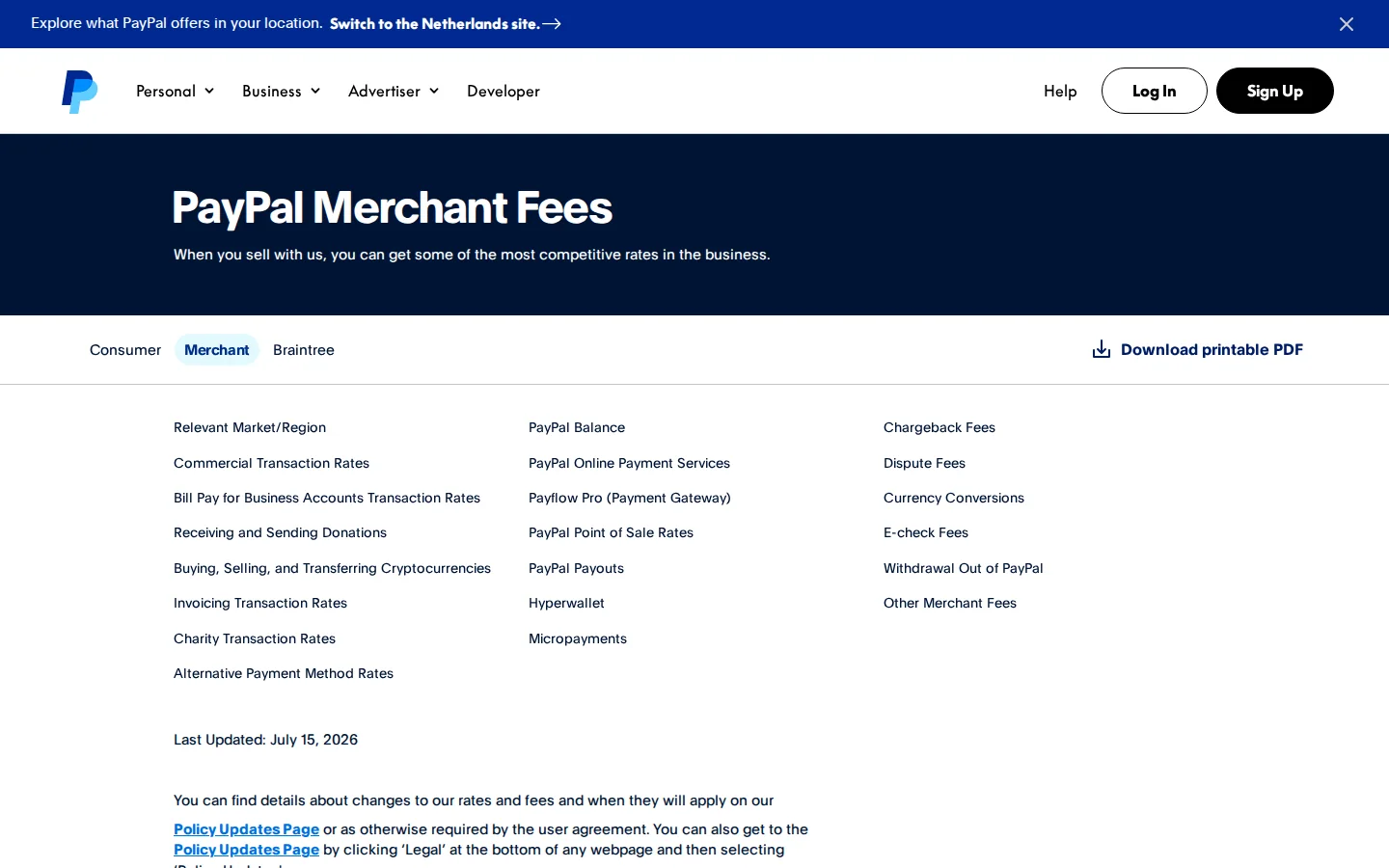 Официальные комиссии PayPal для бизнеса