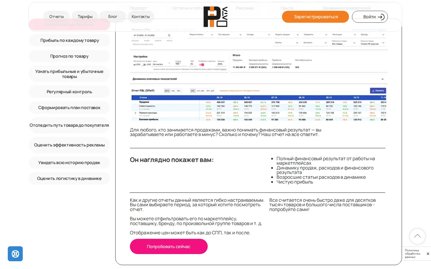 Официальные возможности PI-Data