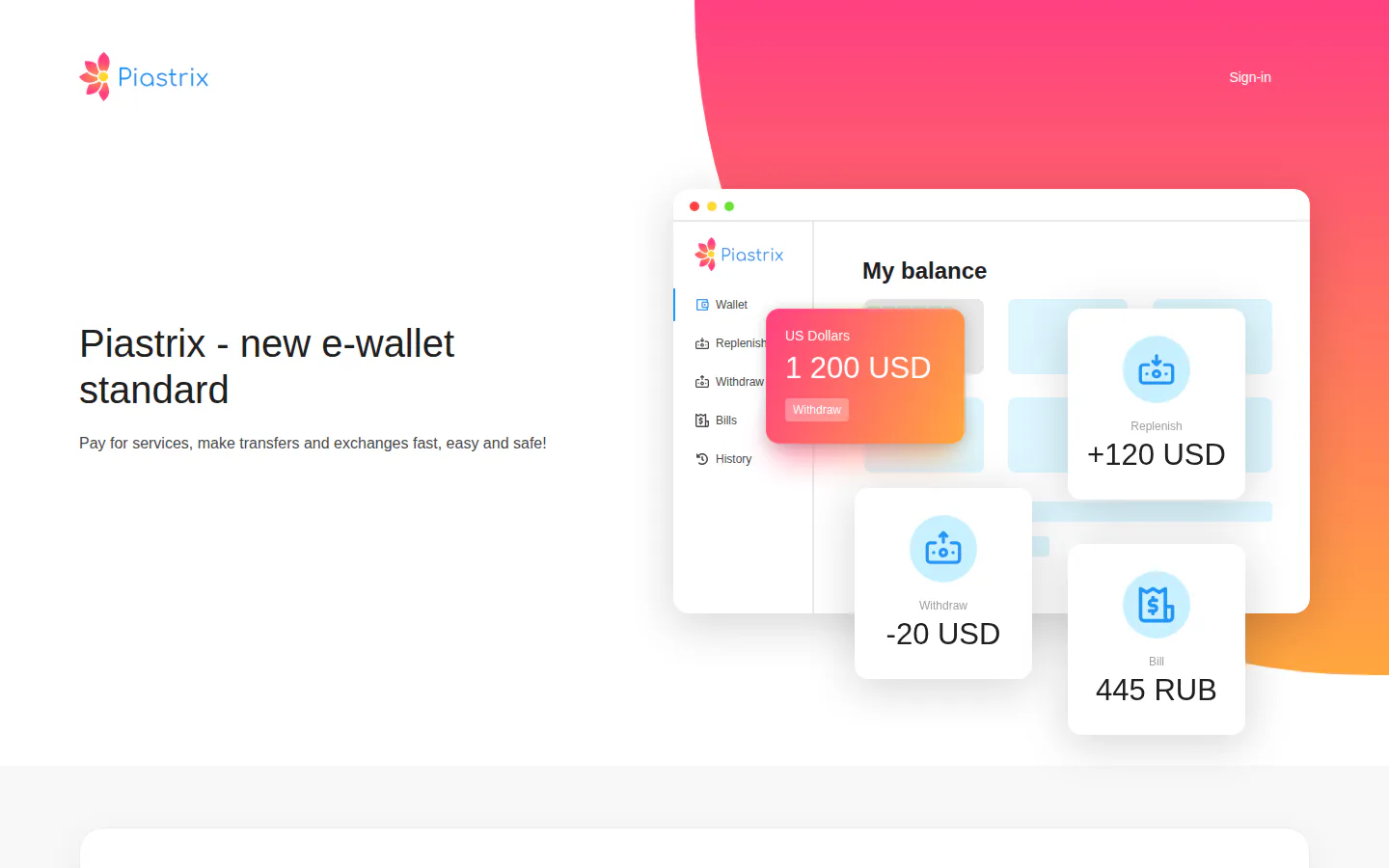Официальная страница Piastrix с описанием продукта