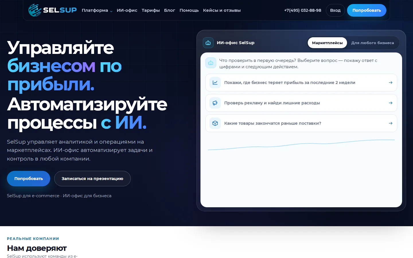 Официальная главная SelSup с аналитикой и автоматизацией маркетплейсов