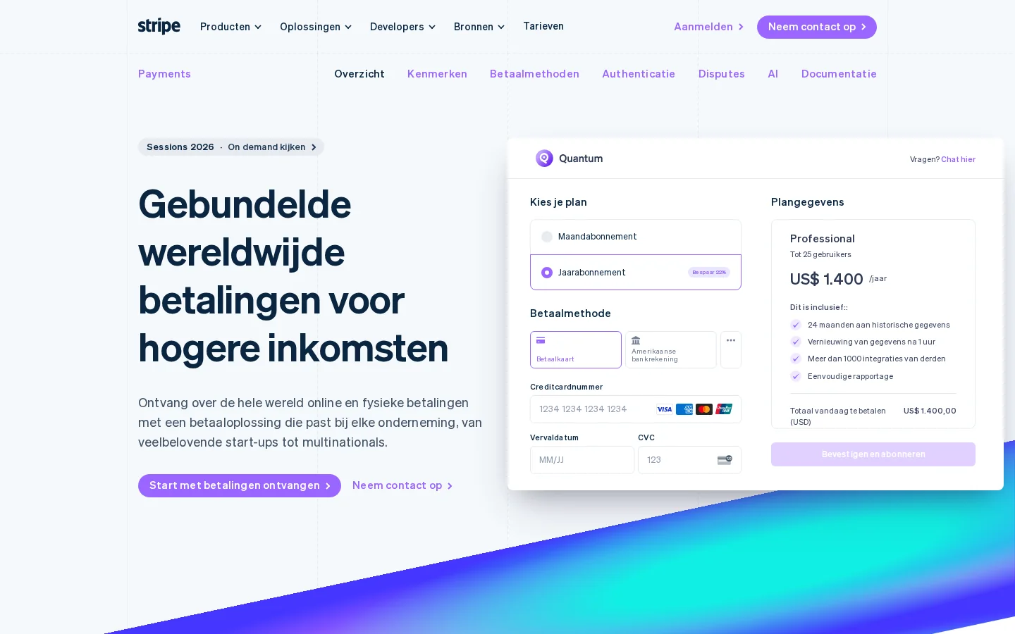 Официальная страница Stripe Payments