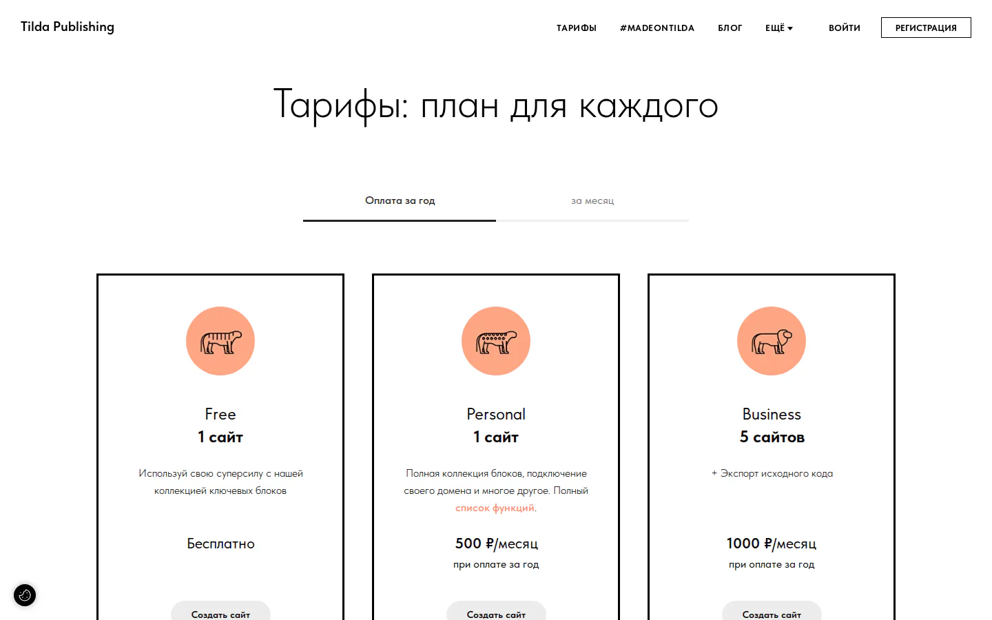 Официальные тарифные планы Tilda