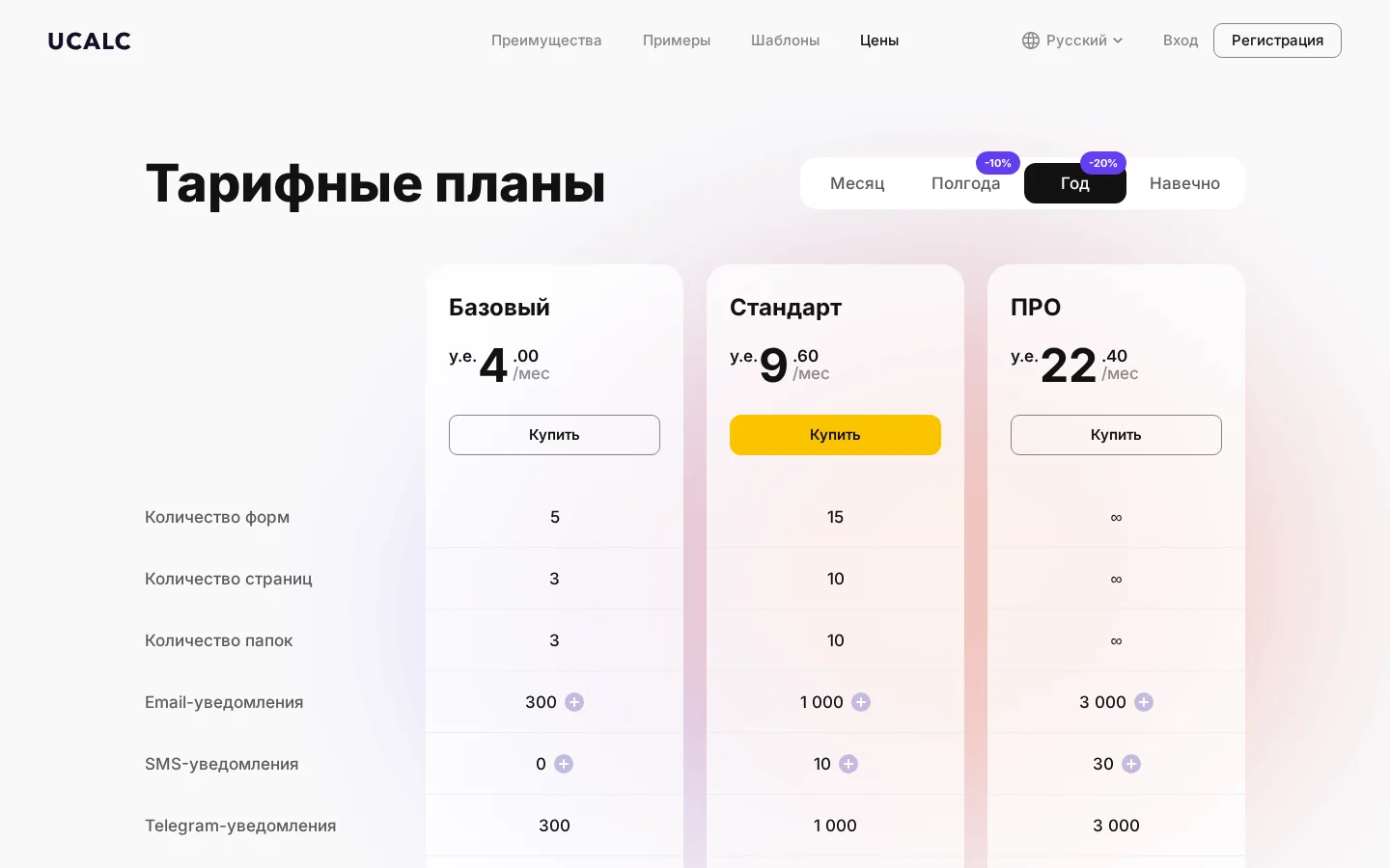 Официальные тарифы uCalc