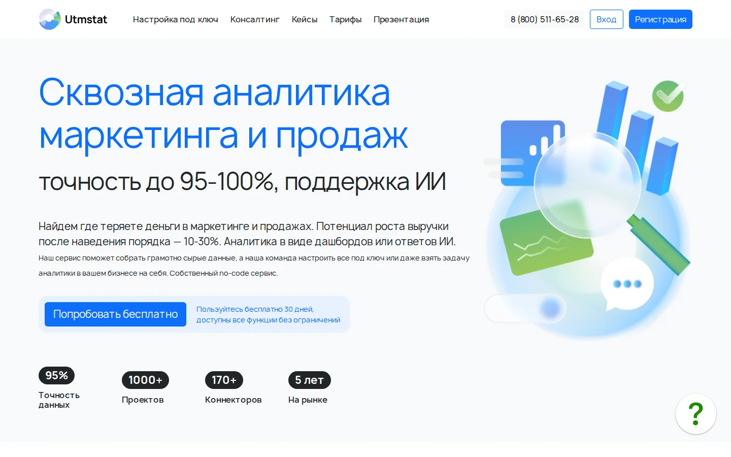 UTMstat — сквозная аналитика. Официальный экран поставщика, проверено 28 июля 2026 года