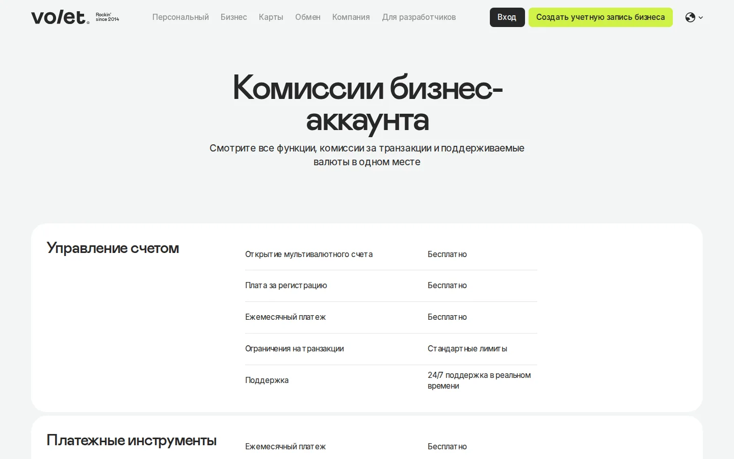 Официальные комиссии Volet для бизнеса