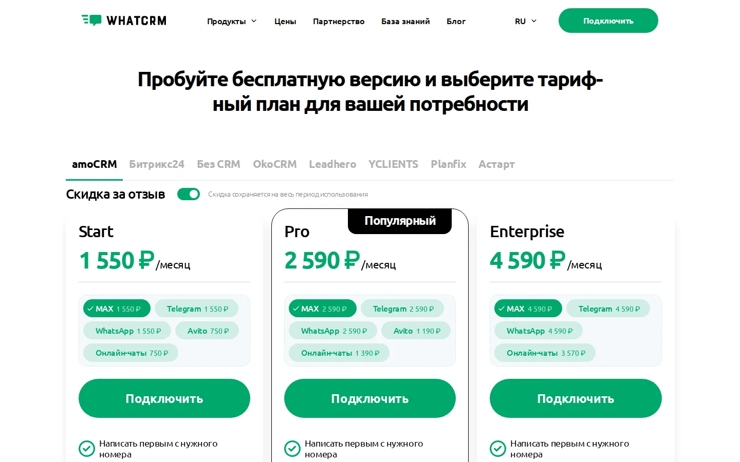 Официальные тарифы WhatCRM